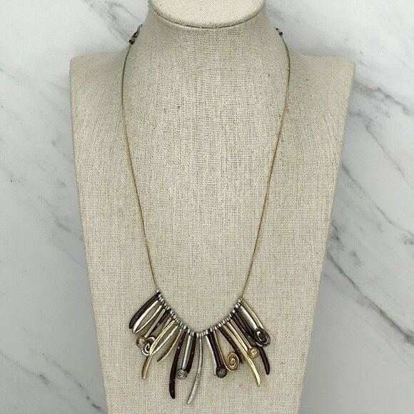 Chicos Silver Gold Tone Abstract Wire Bib Necklace Mixed Metal ✨ - Picture 1 of 12